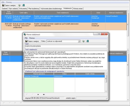 Manager Projektów - Wewnętrzny system wiadomości